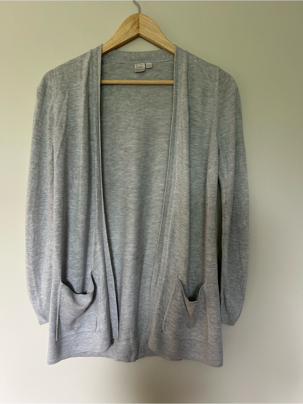 twik Light Gray Open-Front Cardigan with Pockets